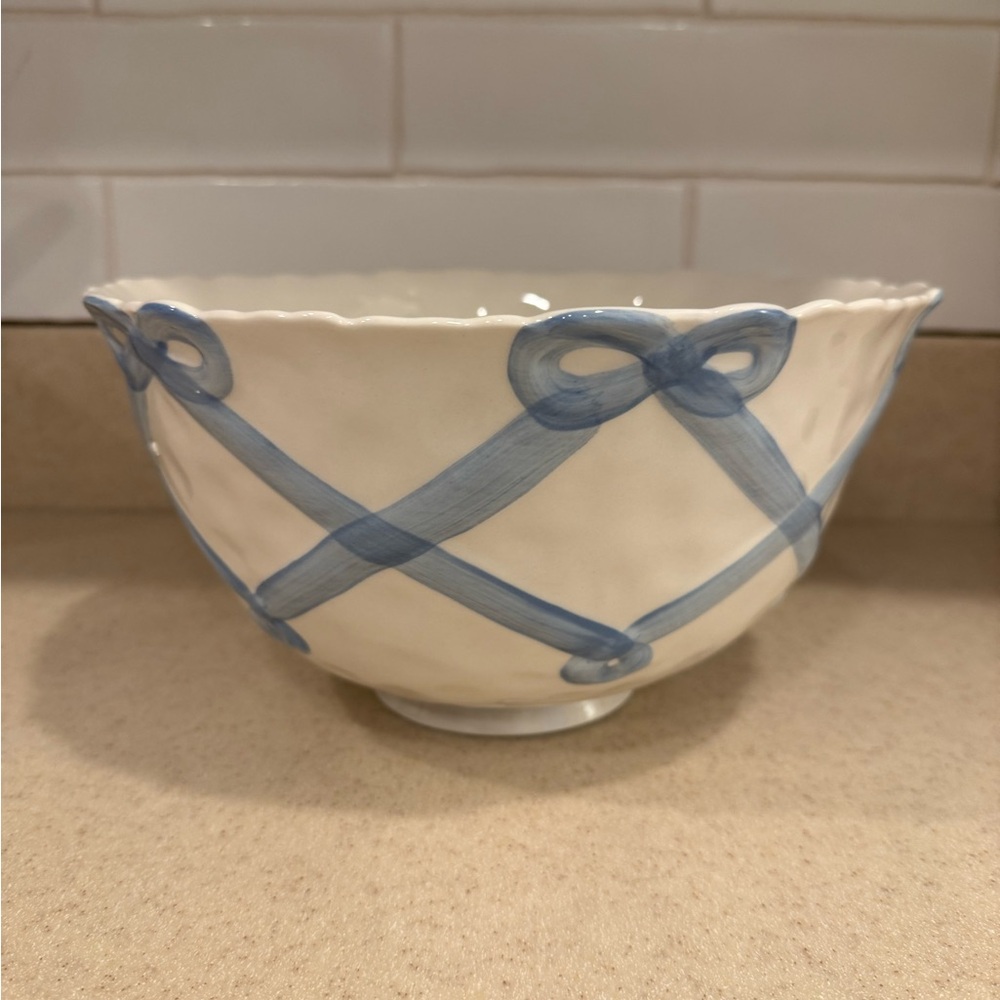 Anthropologie Benedita Bow Ceramic Stoneware Serve Bowl - Blue